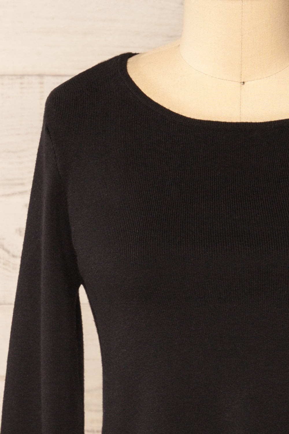 Jorden Black Long Sleeve Crossed Back Top | La Petite Garçonne front close-up