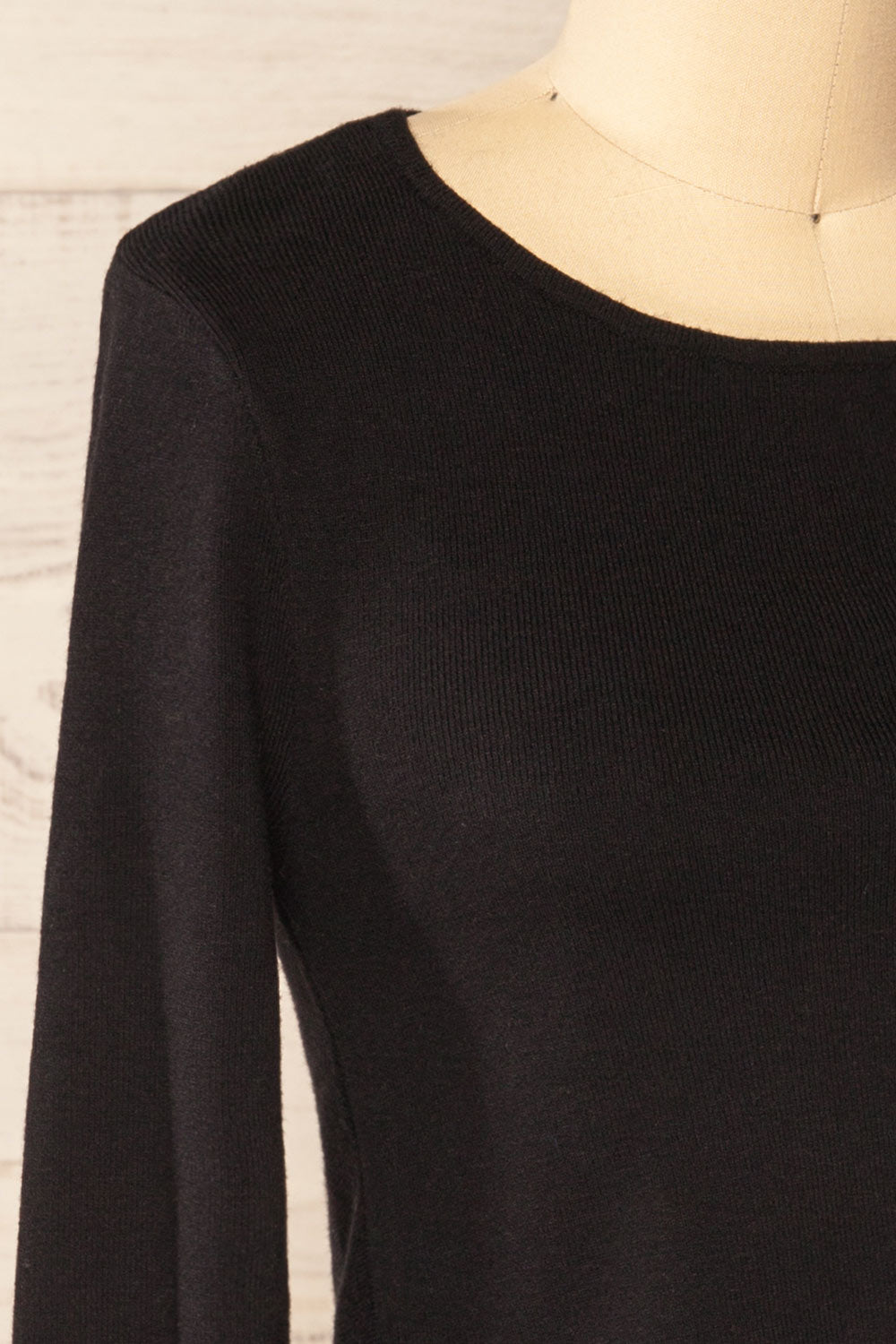 Jorden Black Long Sleeve Crossed Back Top | La Petite Garçonne side close-up
