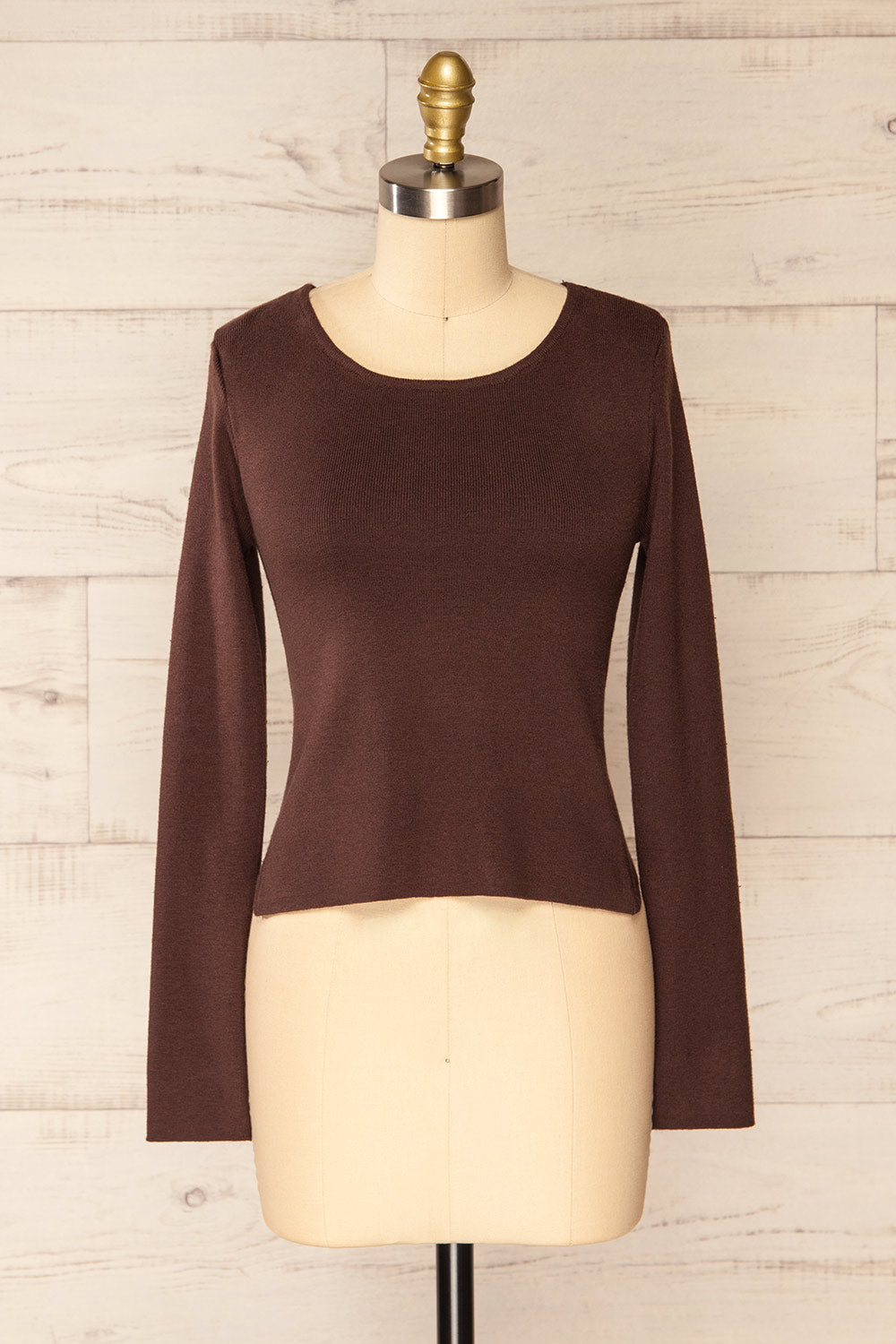 Jorden Brown Long Sleeve Crossed Back Top | La Petite Garçonne front view