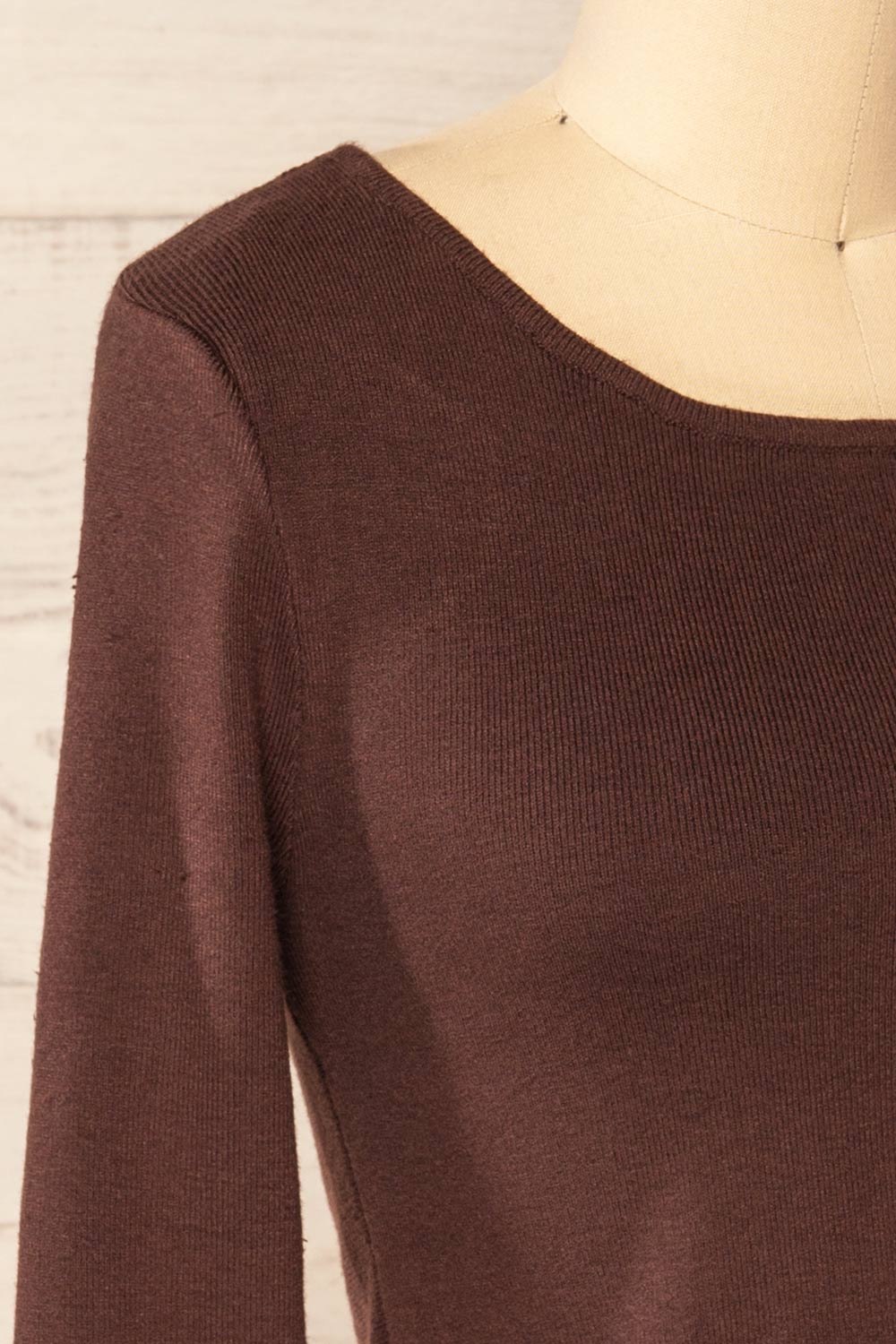 Jorden Brown Long Sleeve Crossed Back Top | La Petite Garçonne side close-up