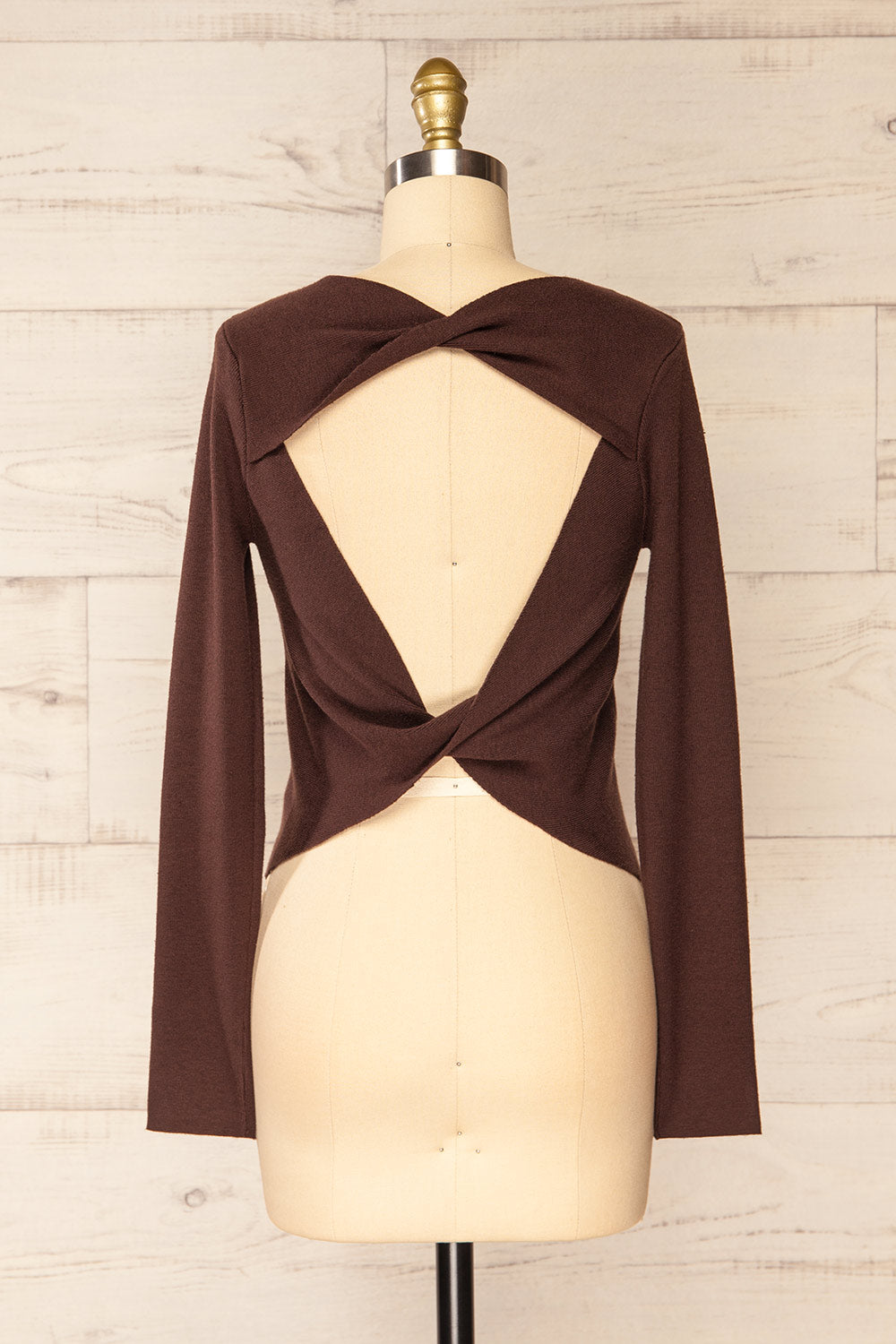 Jorden Brown Long Sleeve Crossed Back Top | La Petite Garçonne back view