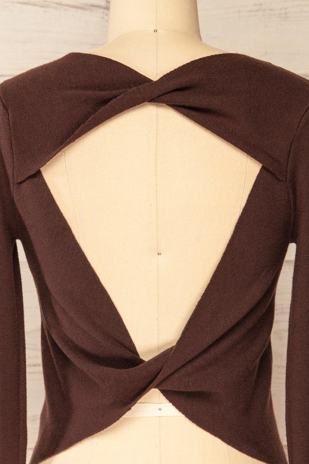 Jorden Brown Long Sleeve Crossed Back Top | La Petite Garçonne back close-up