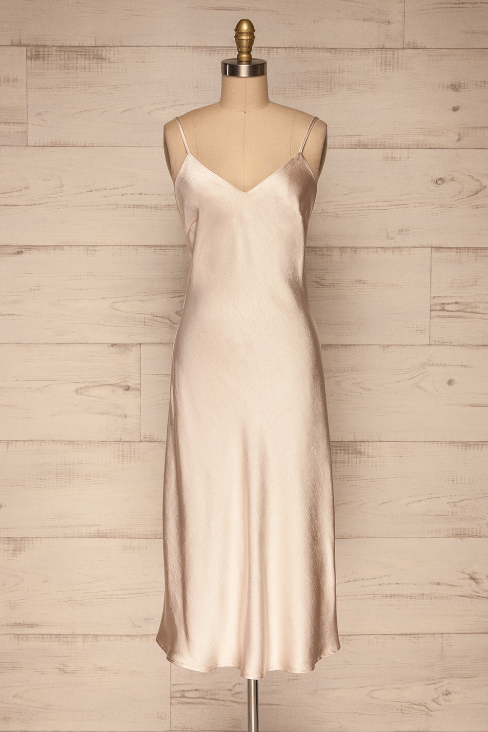 Jorie Satin Dress | Robe Satinée front view | La Petite Garçonne