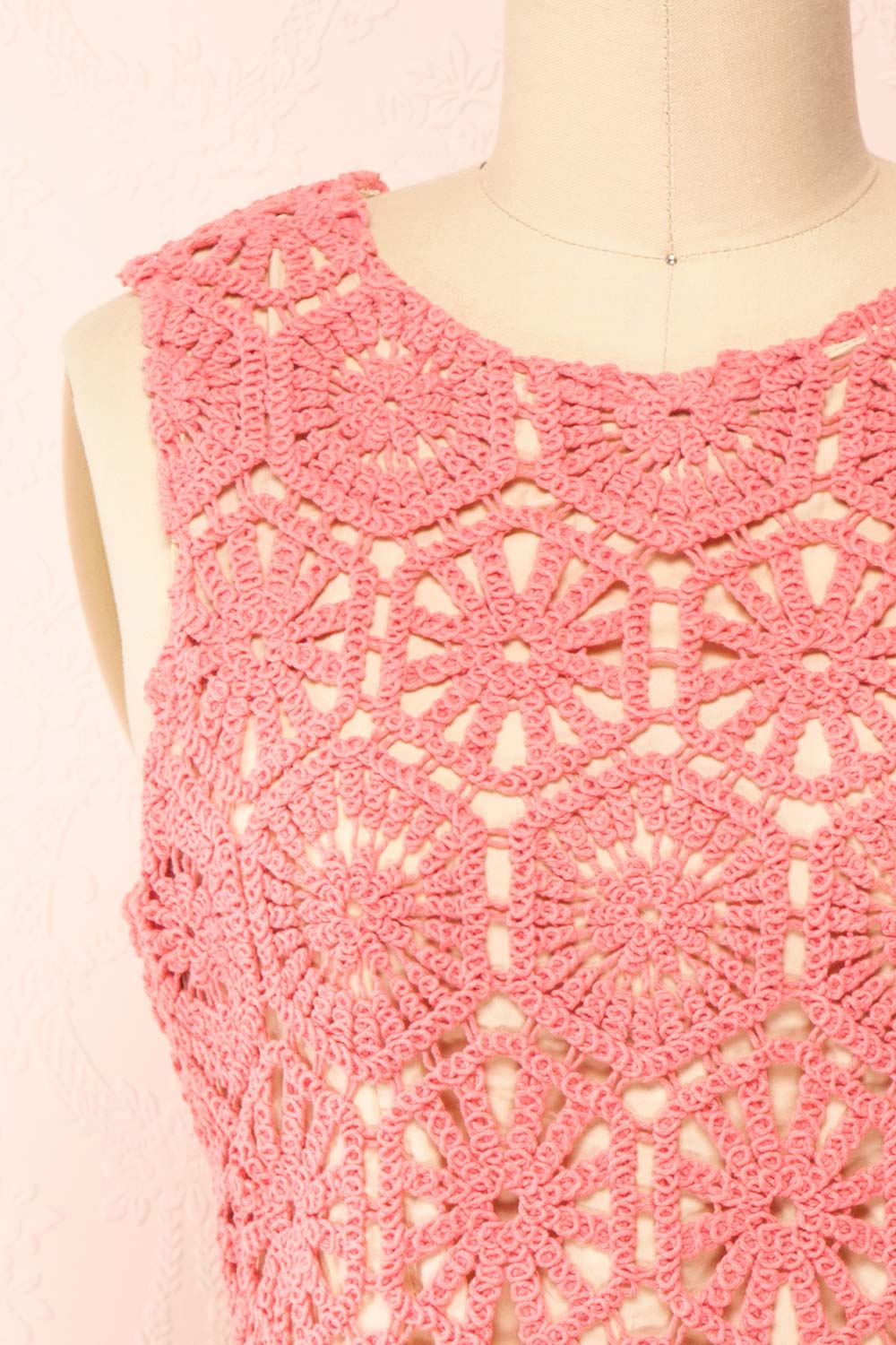 Josephyne Short Pink Crochet Dress | Boutique 1861 front close-up