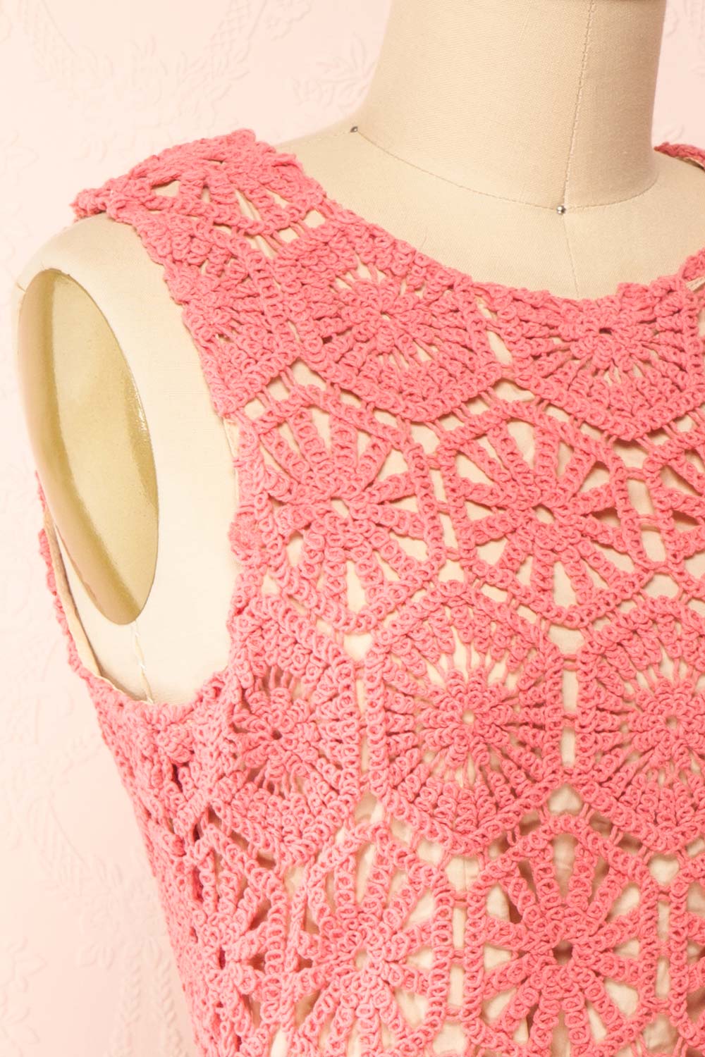 Josephyne Short Pink Crochet Dress | Boutique 1861 side close-up