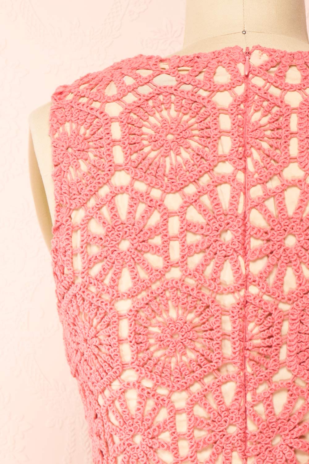 Josephyne Short Pink Crochet Dress | Boutique 1861 back close-up