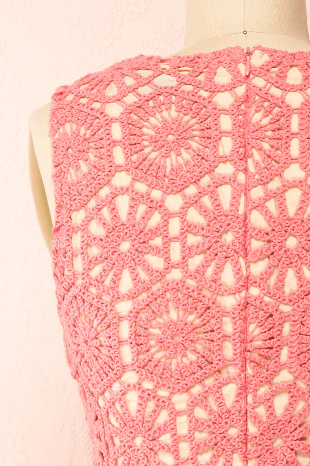 Josephyne Short Pink Crochet Dress | Boutique 1861 back close-up