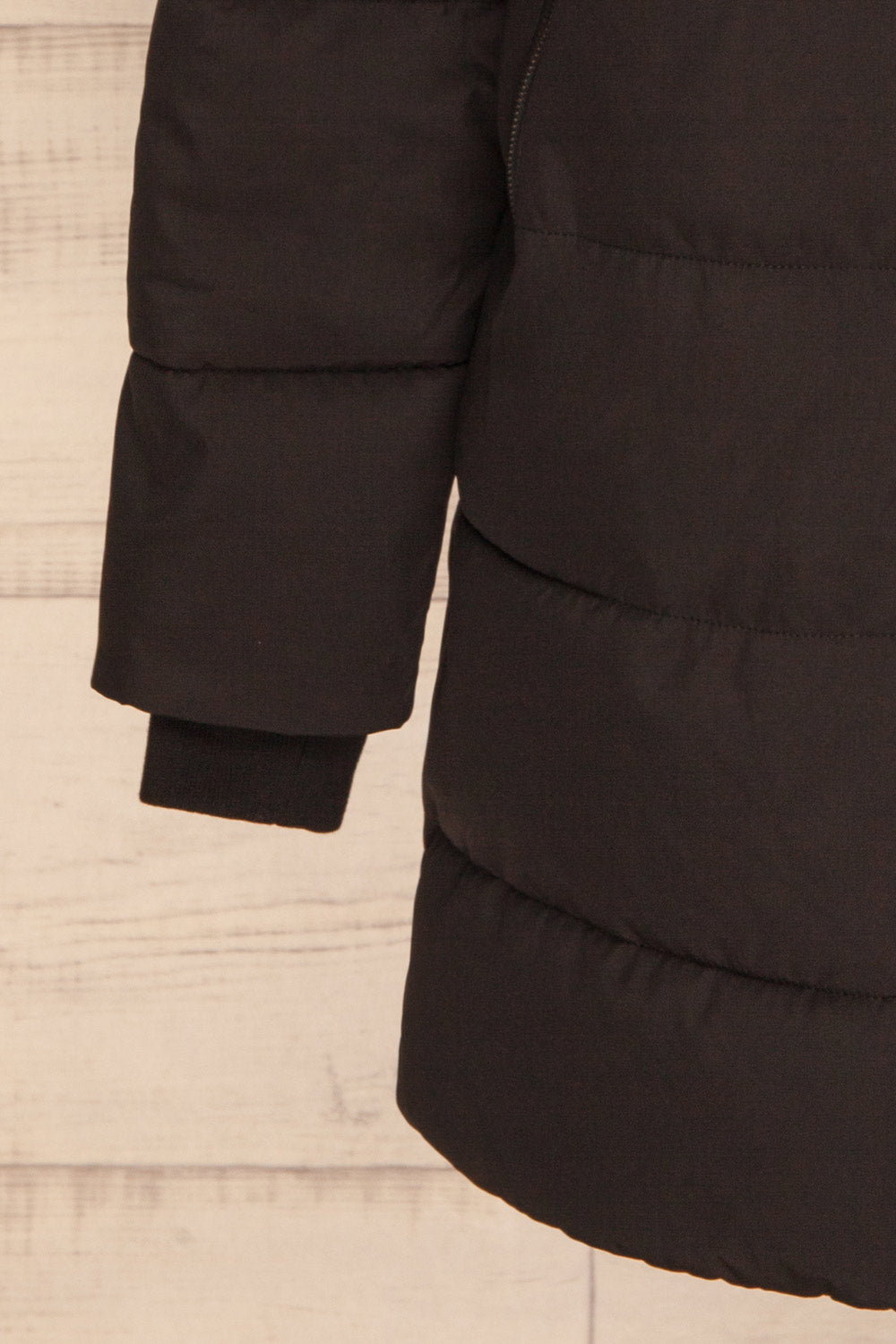 Joukovski Black Hooded Quilted Parka | La Petite Garçonne bottom close-up