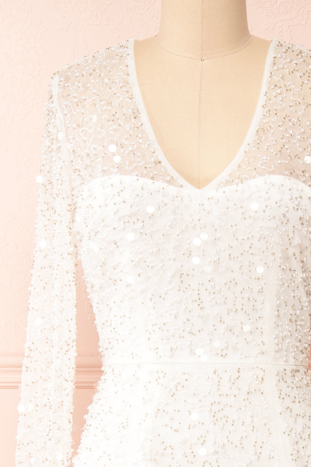 Judith Long Sleeve Beaded Bridal Dress | Boudoir 1861 front close-up