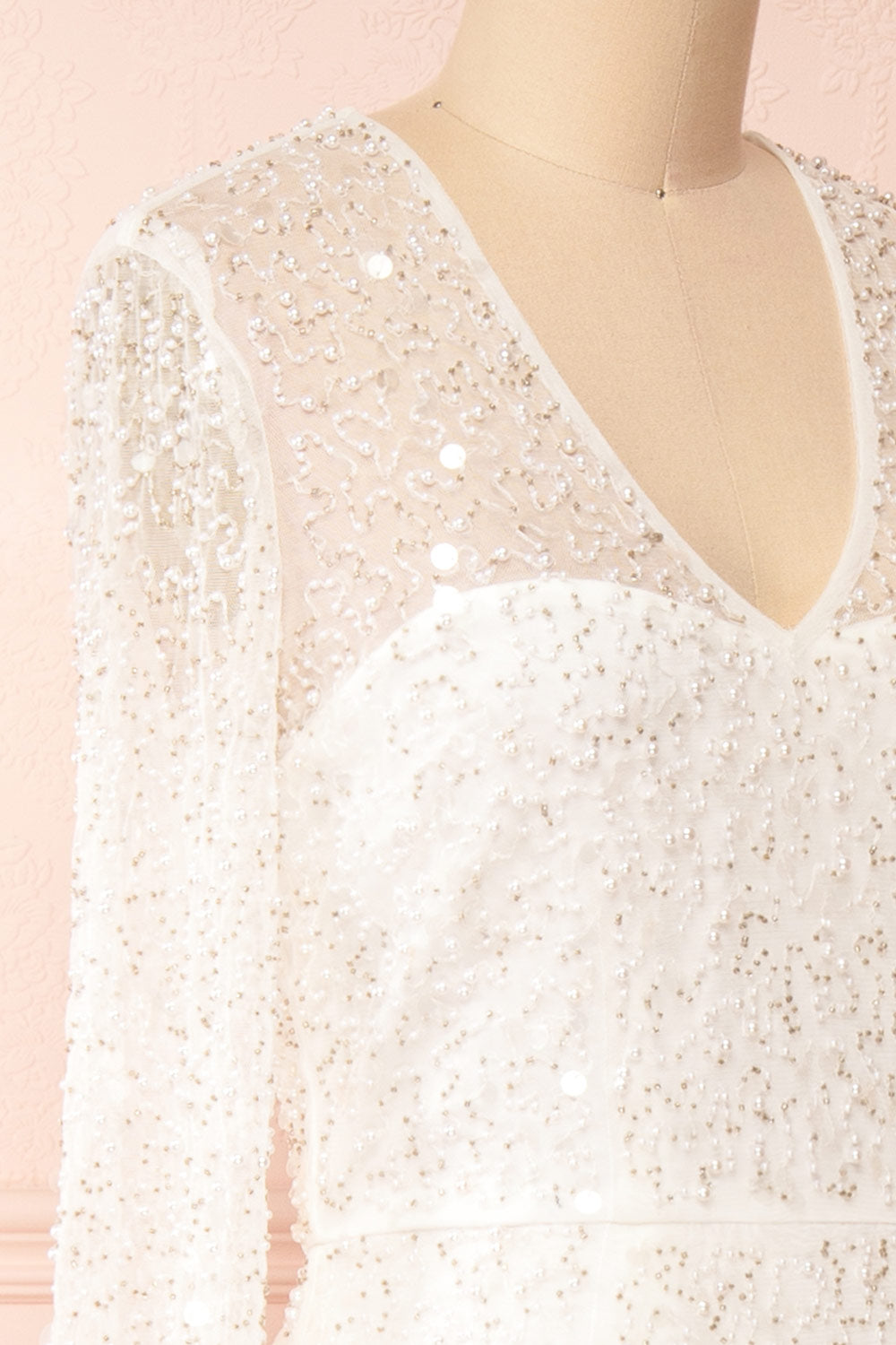 Judith Long Sleeve Beaded Bridal Dress | Boudoir 1861 side close-up