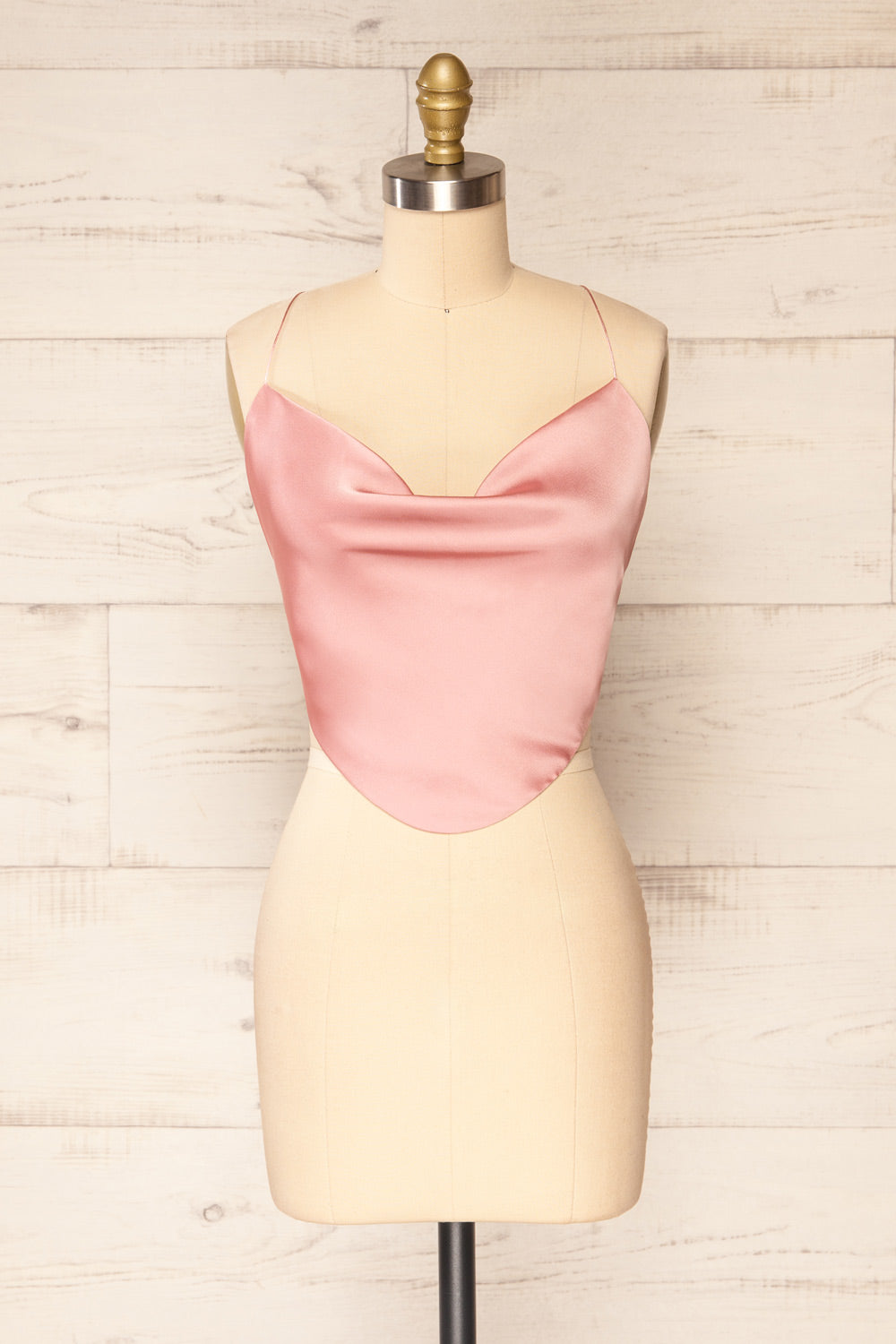 Jules Pink Lace-Up Back Crop Top | La petite garçonne front view