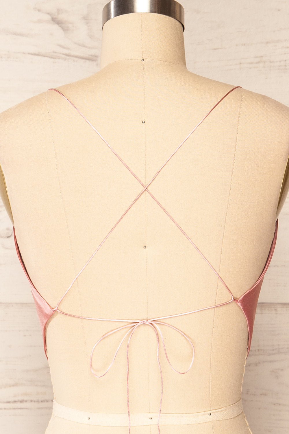 Jules Pink Lace-Up Back Crop Top | La petite garçonne back close up