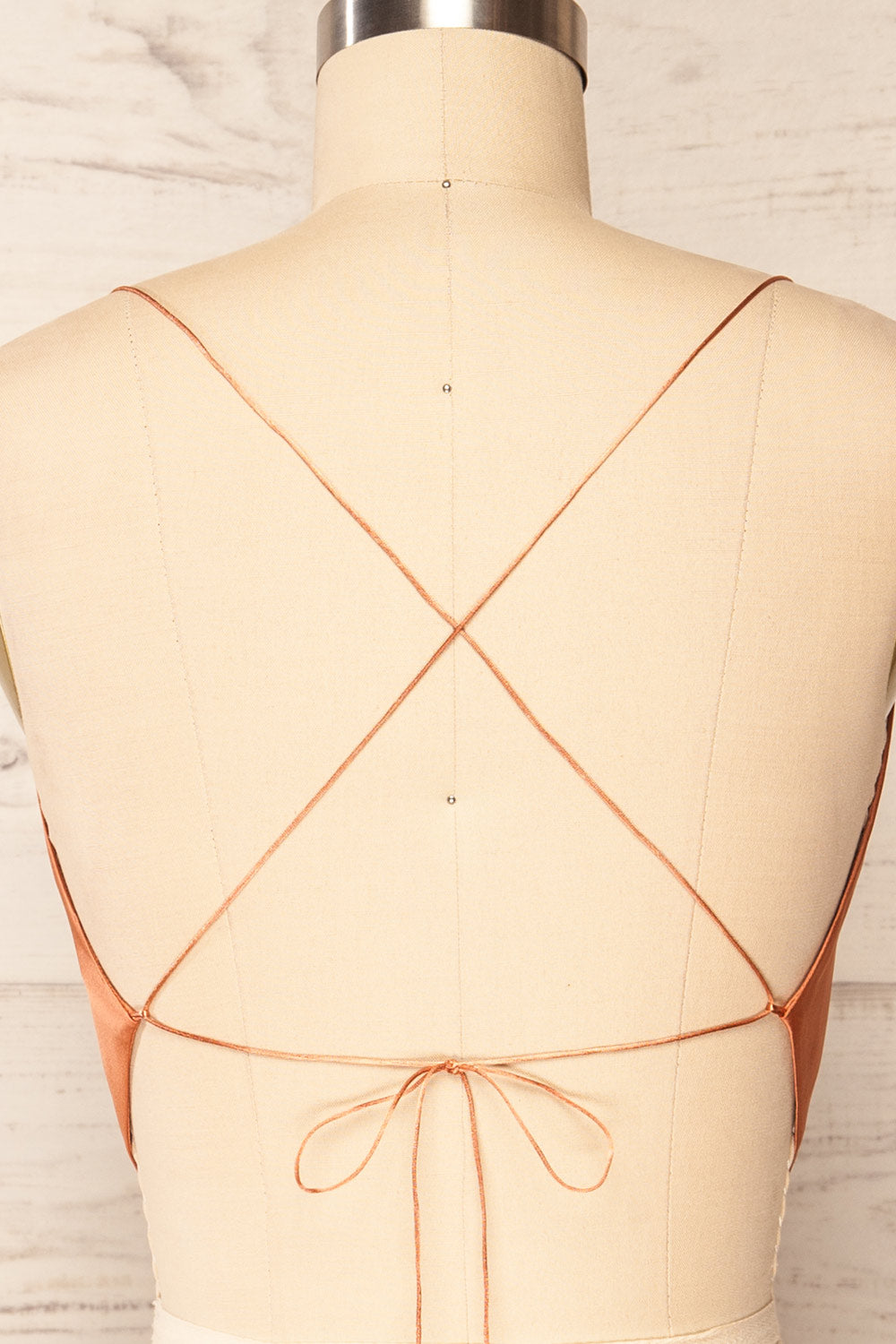 Jules Rust Floral Lace-Up Back Crop Top | La petite garçonne back close up