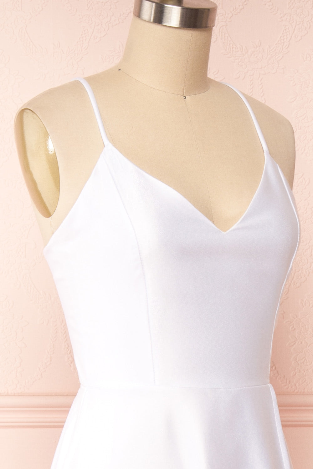 Julia Ivory Satin Maxi Dress | Boutique 1861side close up