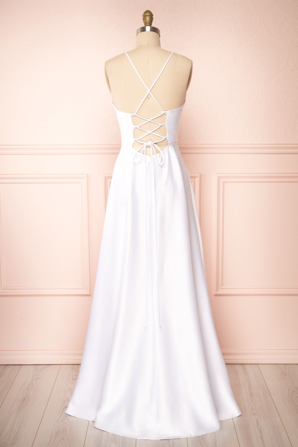 Julia Ivory Satin Maxi Dress | Boutique 1861back view