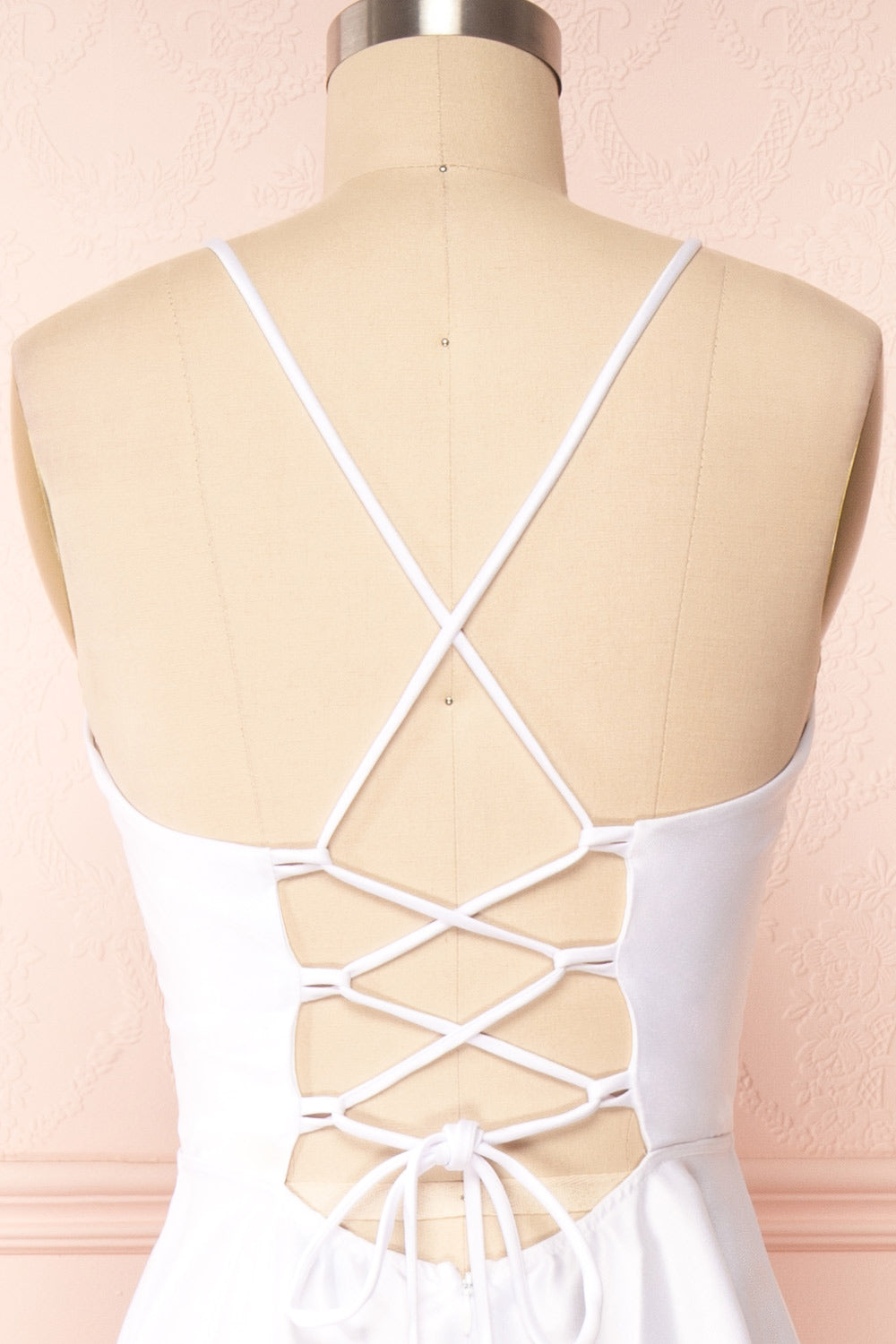 Julia Ivory Satin Maxi Dress | Boutique 1861back close up