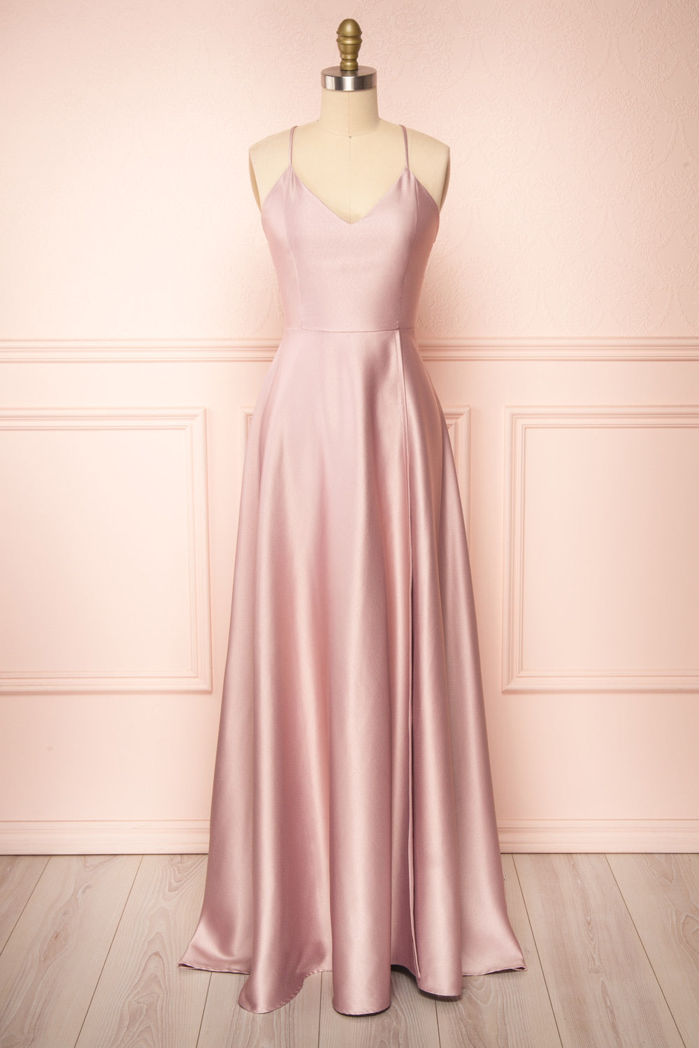 mauve satin maxi dress Julia Mauve Satin Maxi Dress with High Slit