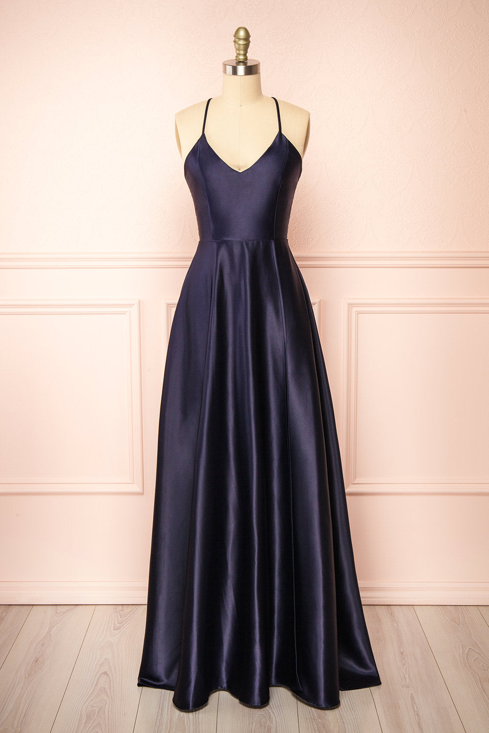 Julia Navy Satin Maxi Dress | Boutique 1861 front view