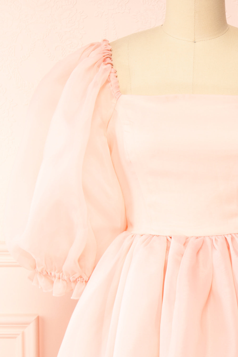 Juliet Pink Puff Sleeve Midi Dress | Boutique 1861 front close-up