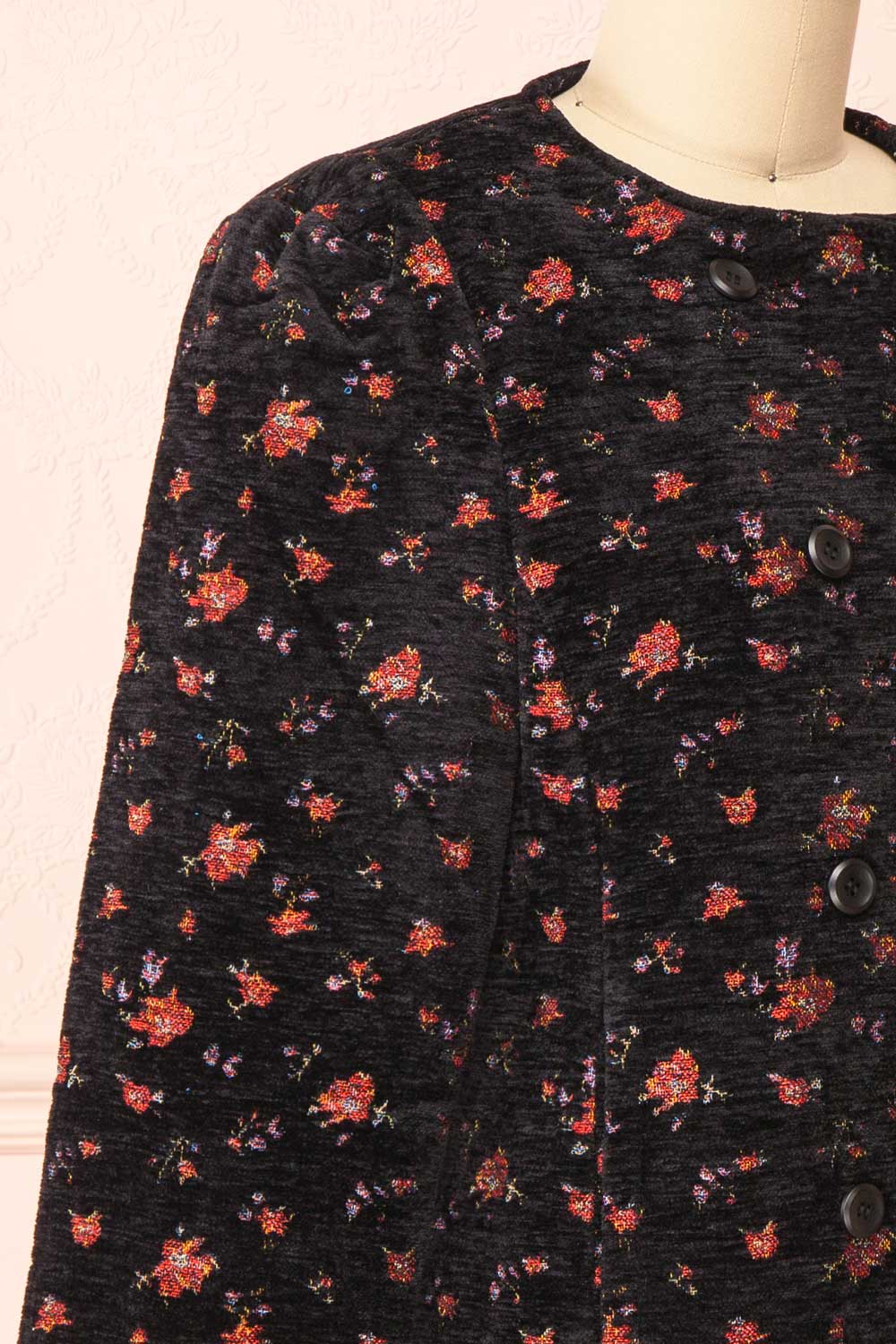 Julietta Black Floral Corduroy Blazer | Boutique 1861 side close-up