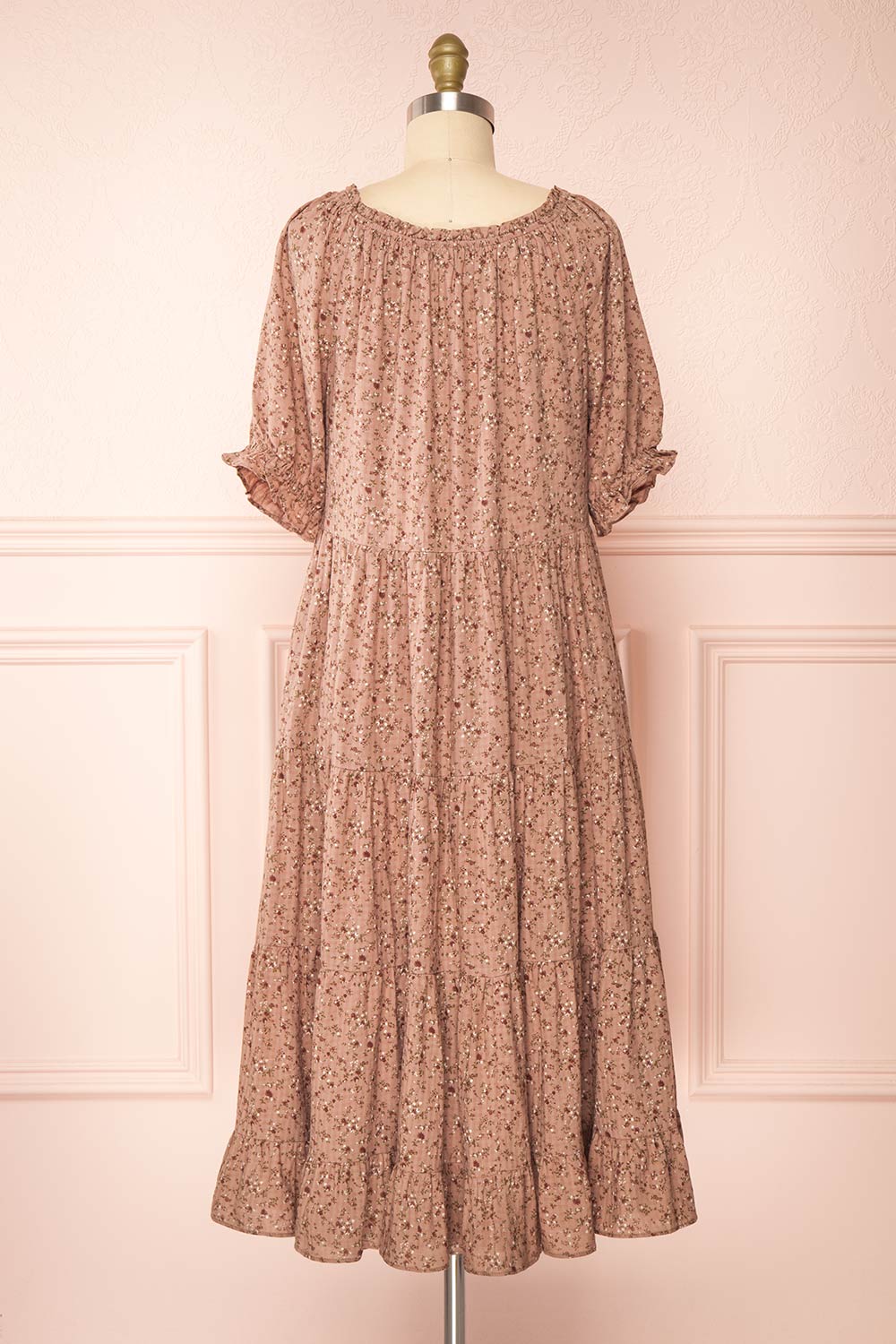 Julyette Round Neck Floral Midi Dress w/ Frills | Boutique 1861 back view