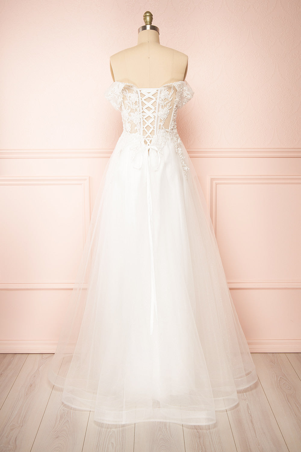 Kahena Off-The-Shoulder Bridal Gown w/ Floral Embroidery | Boudoir 1861 back view