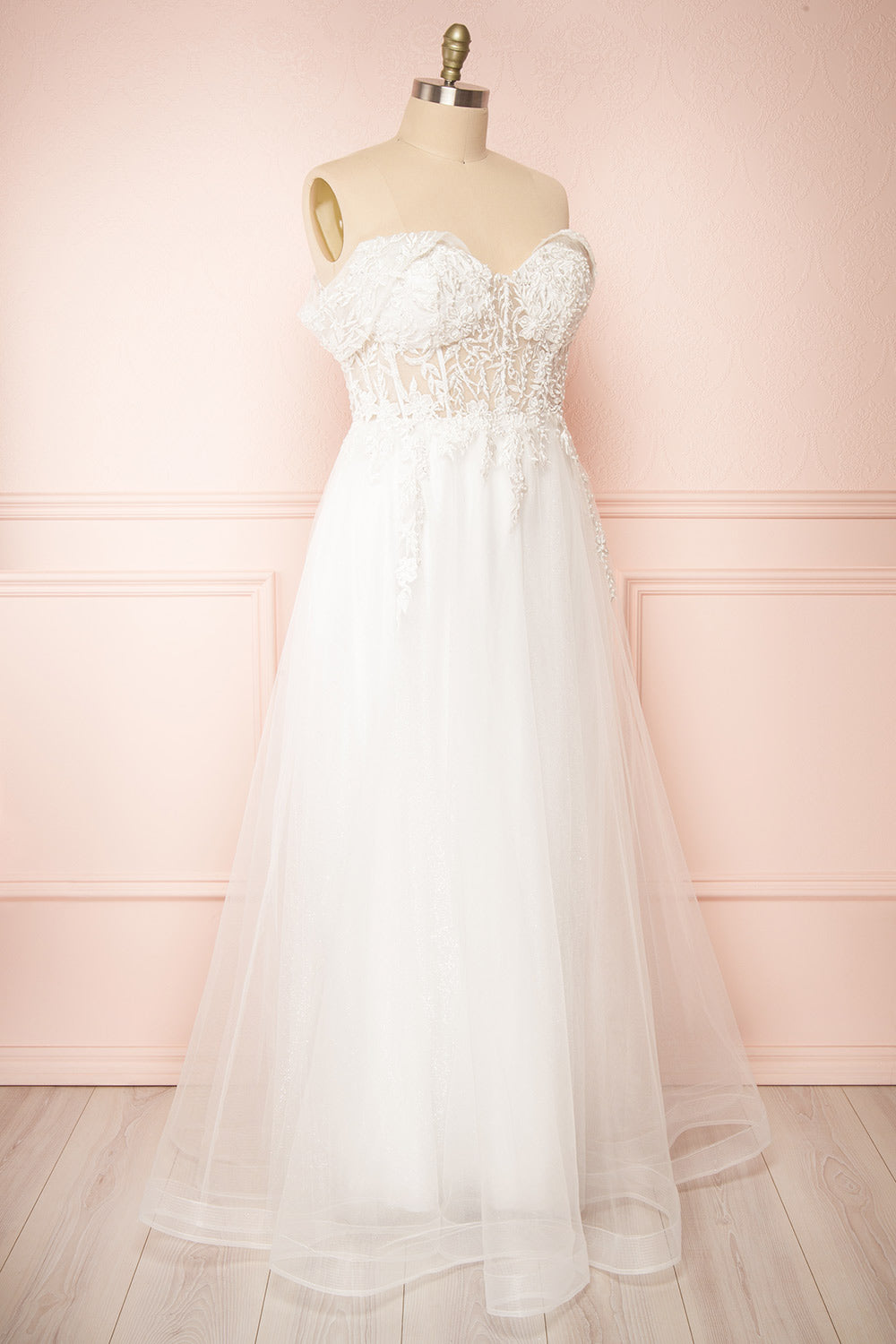 Kahena Off-The-Shoulder Bridal Gown w/ Floral Embroidery | Boudoir 1861 side plus size