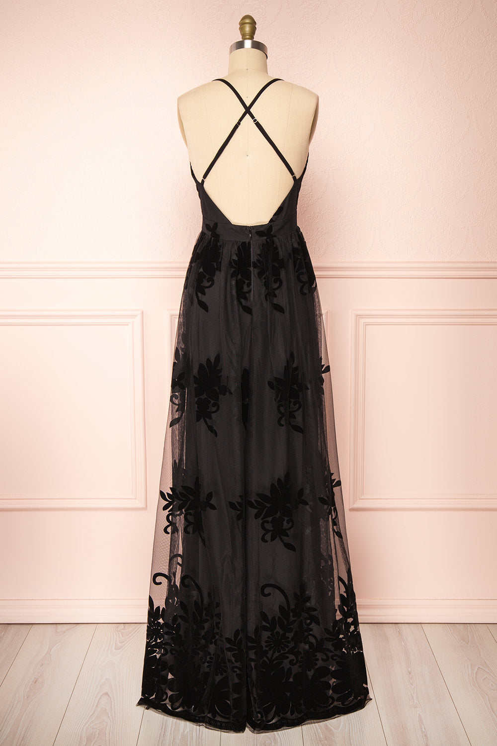 Kailania Black Plunging Neckline Maxi Gown | Boutique 1861 back view