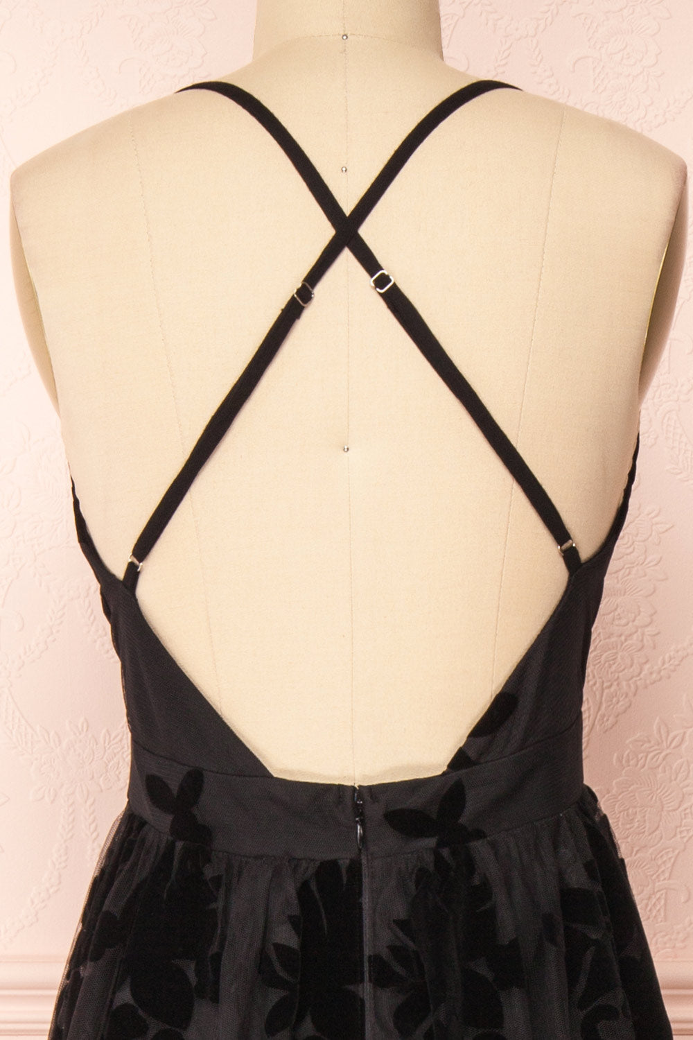 Kailania Black Plunging Neckline Maxi Gown | Boutique 1861 back close-up