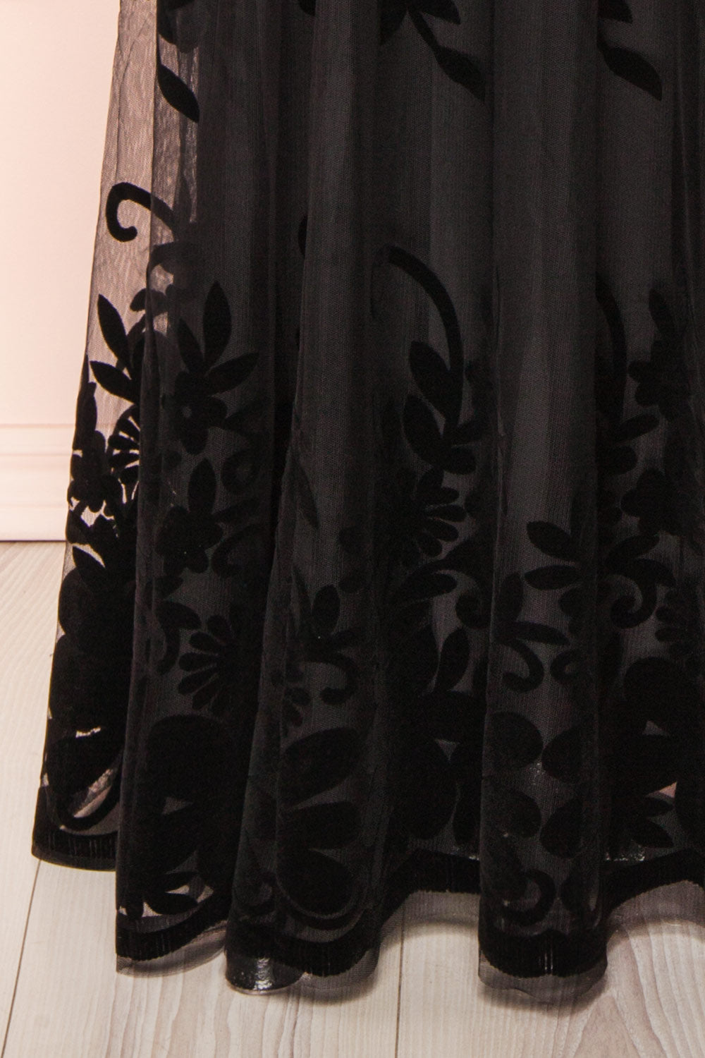 Kailania Black Plunging Neckline Maxi Gown | Boutique 1861 bottom 