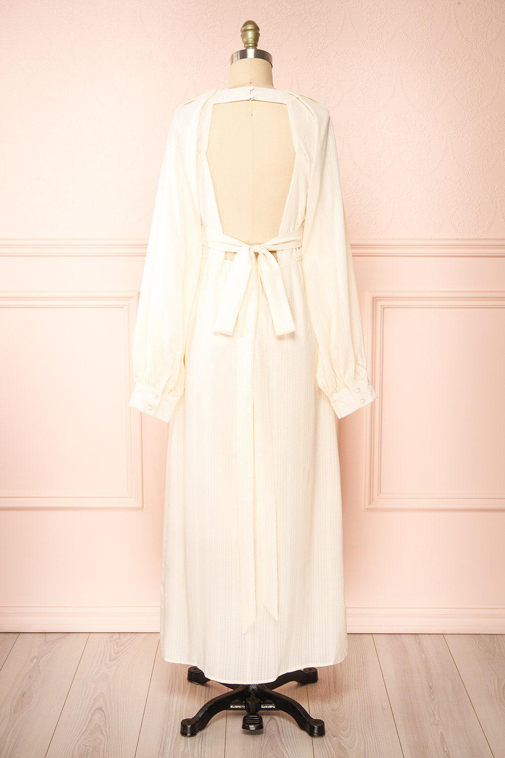 Kajal Ivory Long Sleeve Maxi Plaid Dress | Boutique 1861 back view