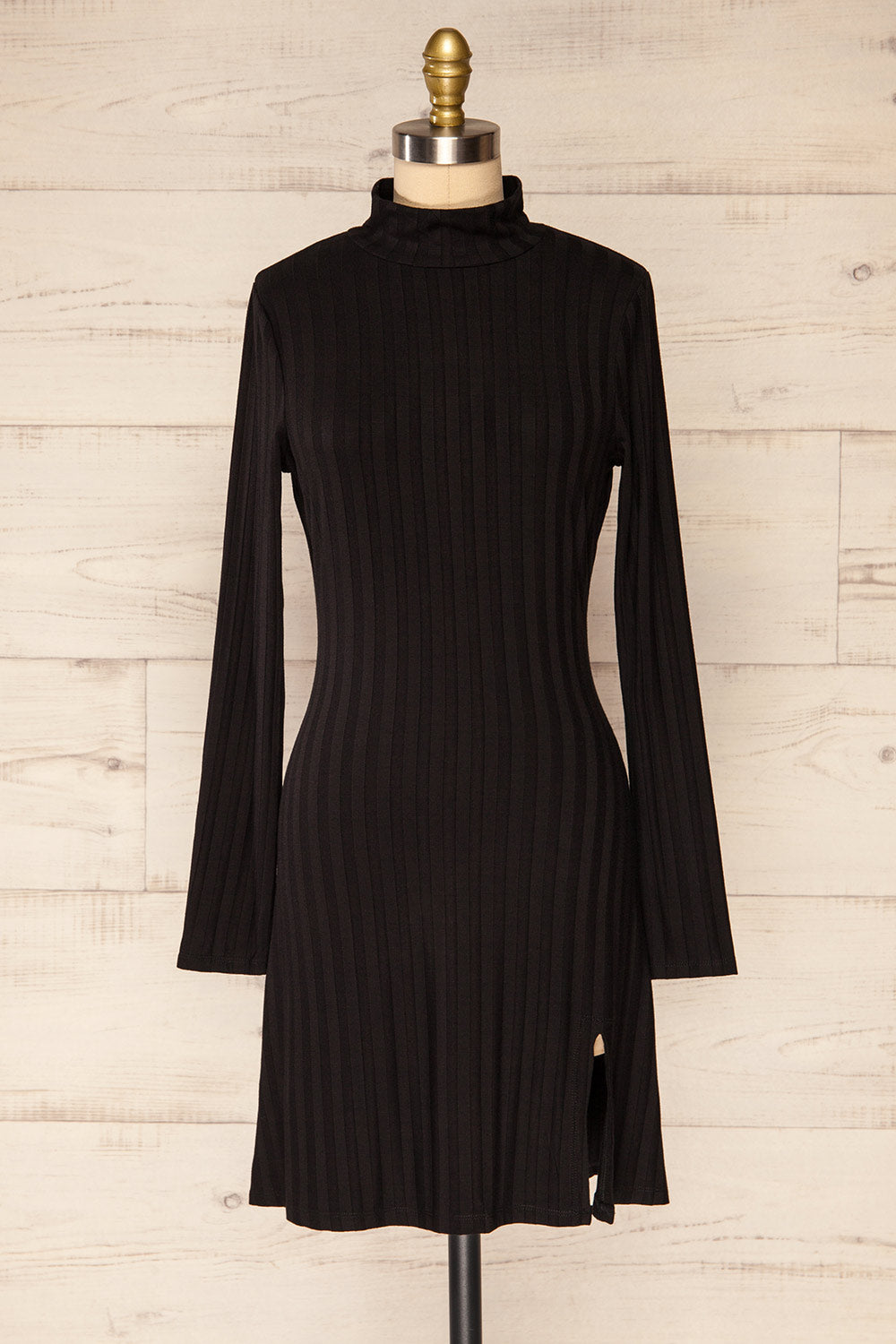 Kalani Black Fitted Mock Neck Dress | La petite garçonne front view