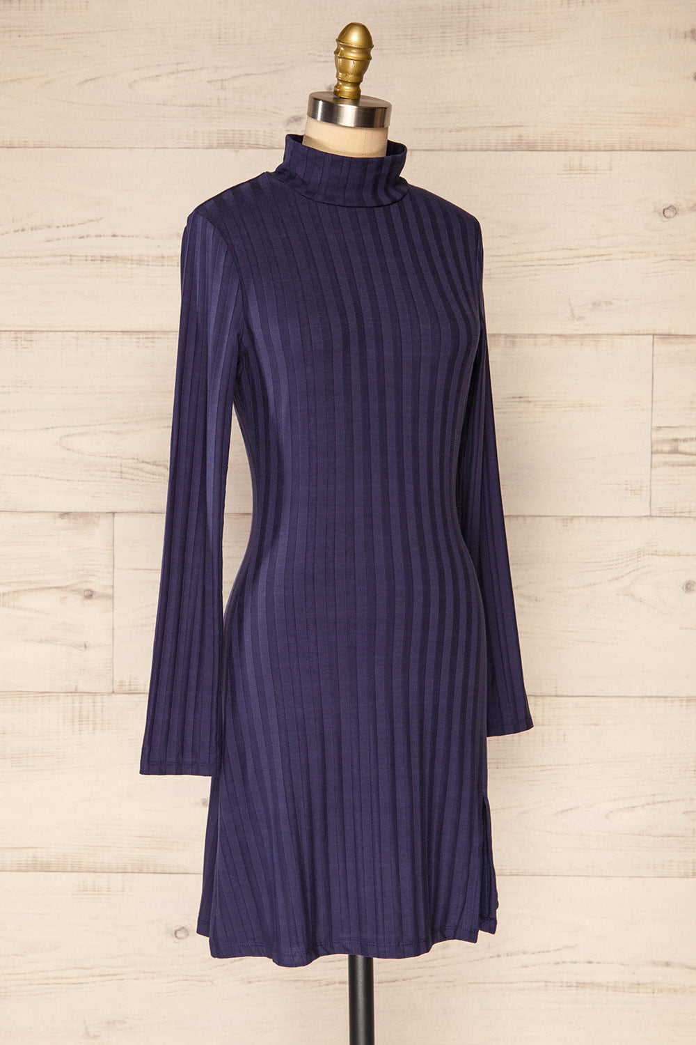 Kalani Navy Fitted Mock Neck Dress | La petite garçonne side view