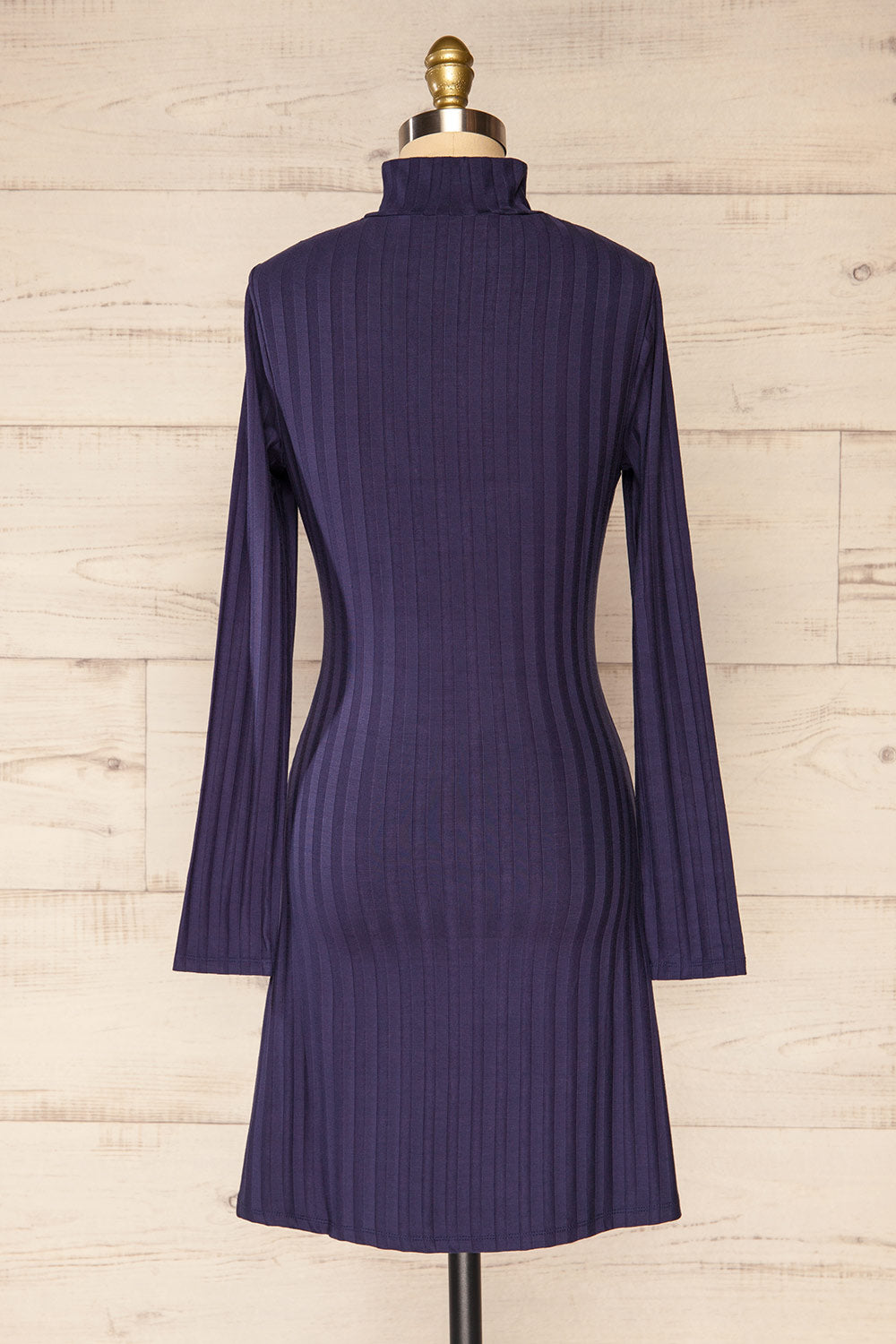 Kalani Navy Fitted Mock Neck Dress | La petite garçonne back view