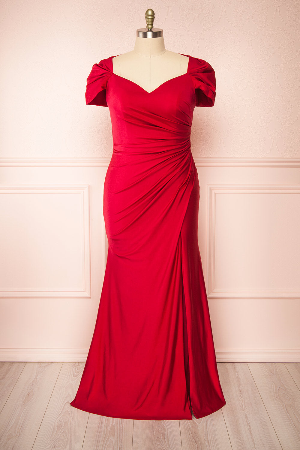 Karelle Burgundy Mermaid Maxi Dress w/ Bolero | Boudoir 1861 front plus size