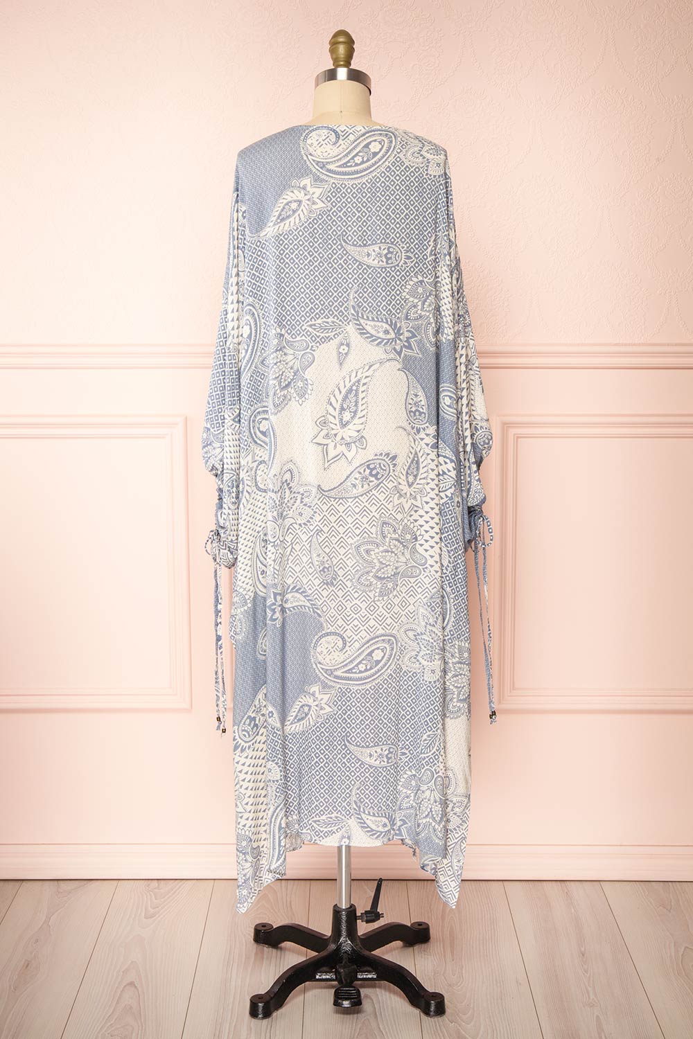 Karenne Blue & White Paisley Patterned Open Kimono | Boutique 1861 back view