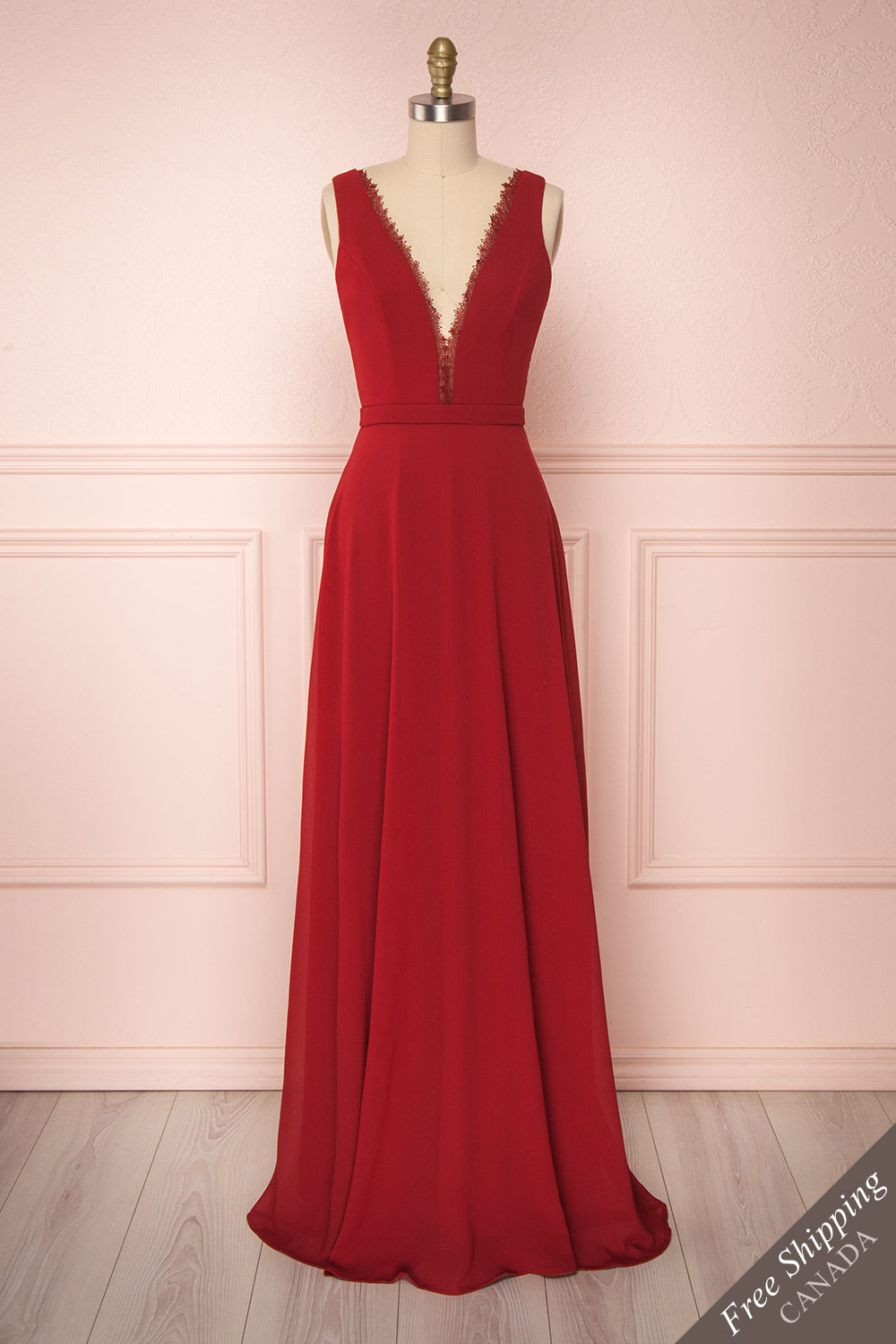 Kasugai Burgundy Chiffon A-Line Gown | Boudoir 1861