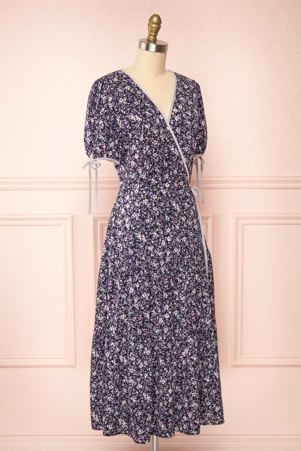 Kate Navy Floral Midi Wrap Dress | Boutique 1861 side view