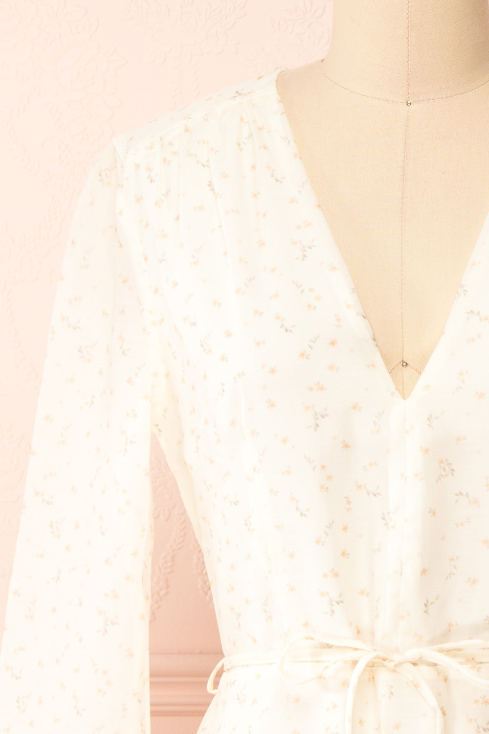 Kathleen Ivory Short Floral Dress w/ Long Sleeves | Boutique 1861 front close-up