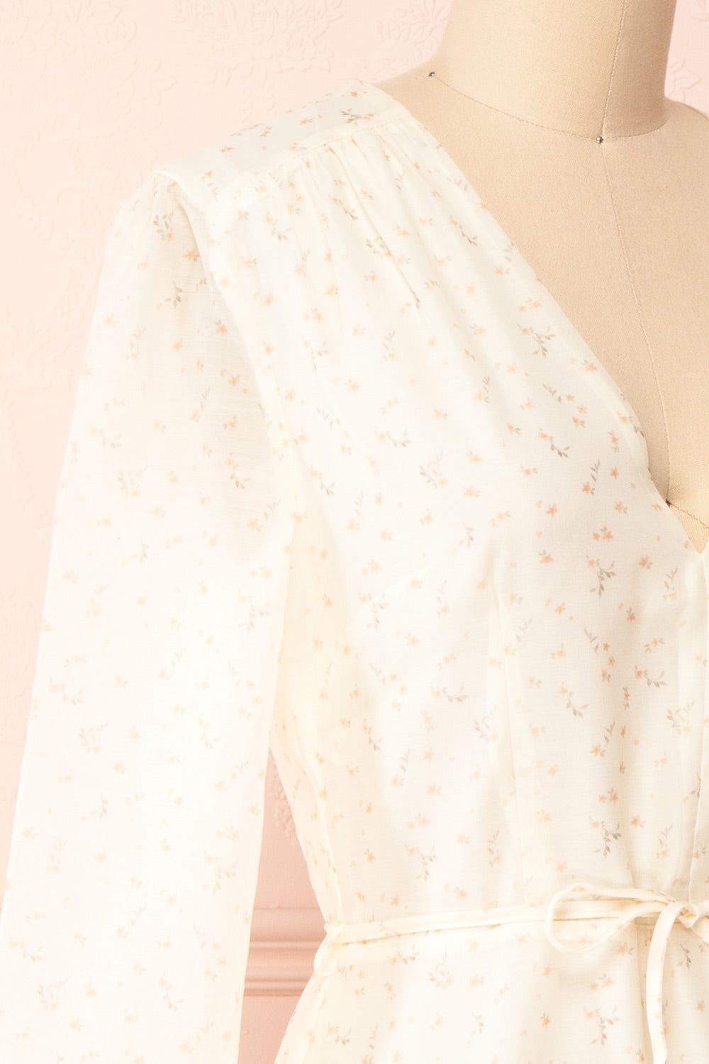 Kathleen Ivory Short Floral Dress w/ Long Sleeves | Boutique 1861 side close-up