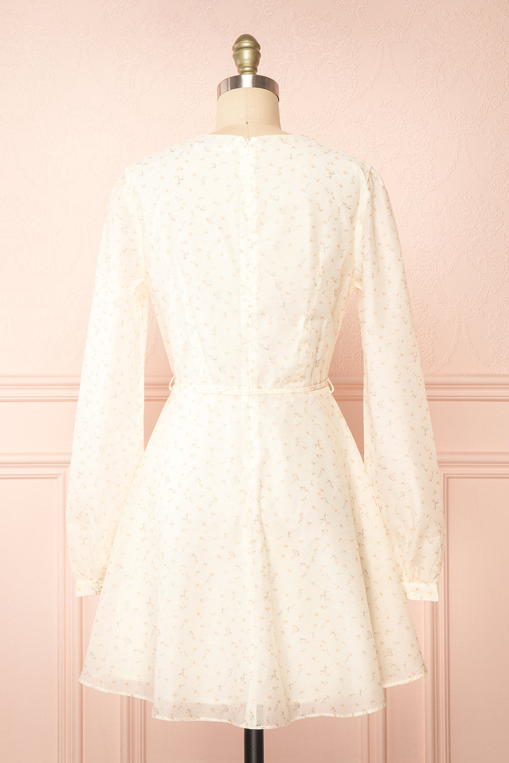 Kathleen Ivory Short Floral Dress w/ Long Sleeves | Boutique 1861 back view
