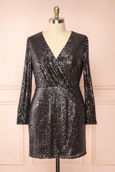 Kathline Sequin Wrap Style Dress | Boutique 1861 front plus size