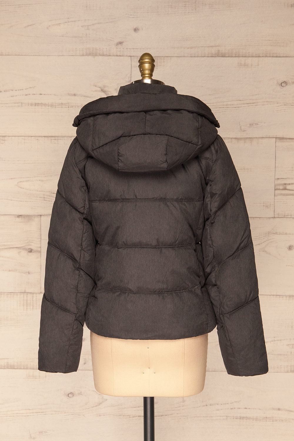 Katowice Dark Grey Quilted Coat w/ Faux Fur Hood | La Petite Garçonne back view without fur