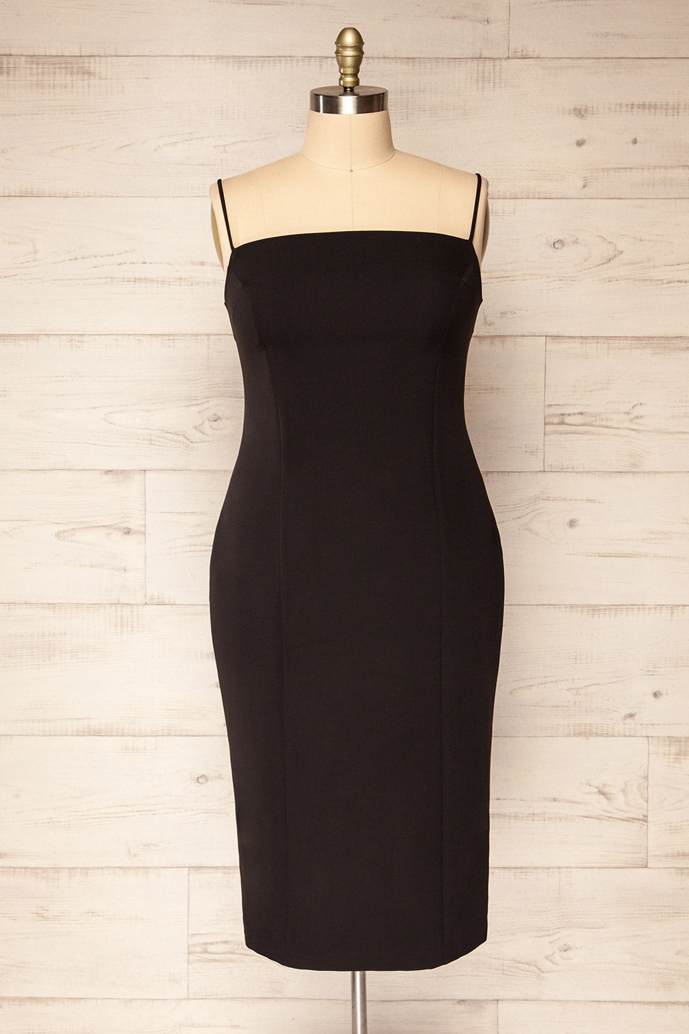Kavala Black Fitted Midi Dress | La petite garçonne front plus
