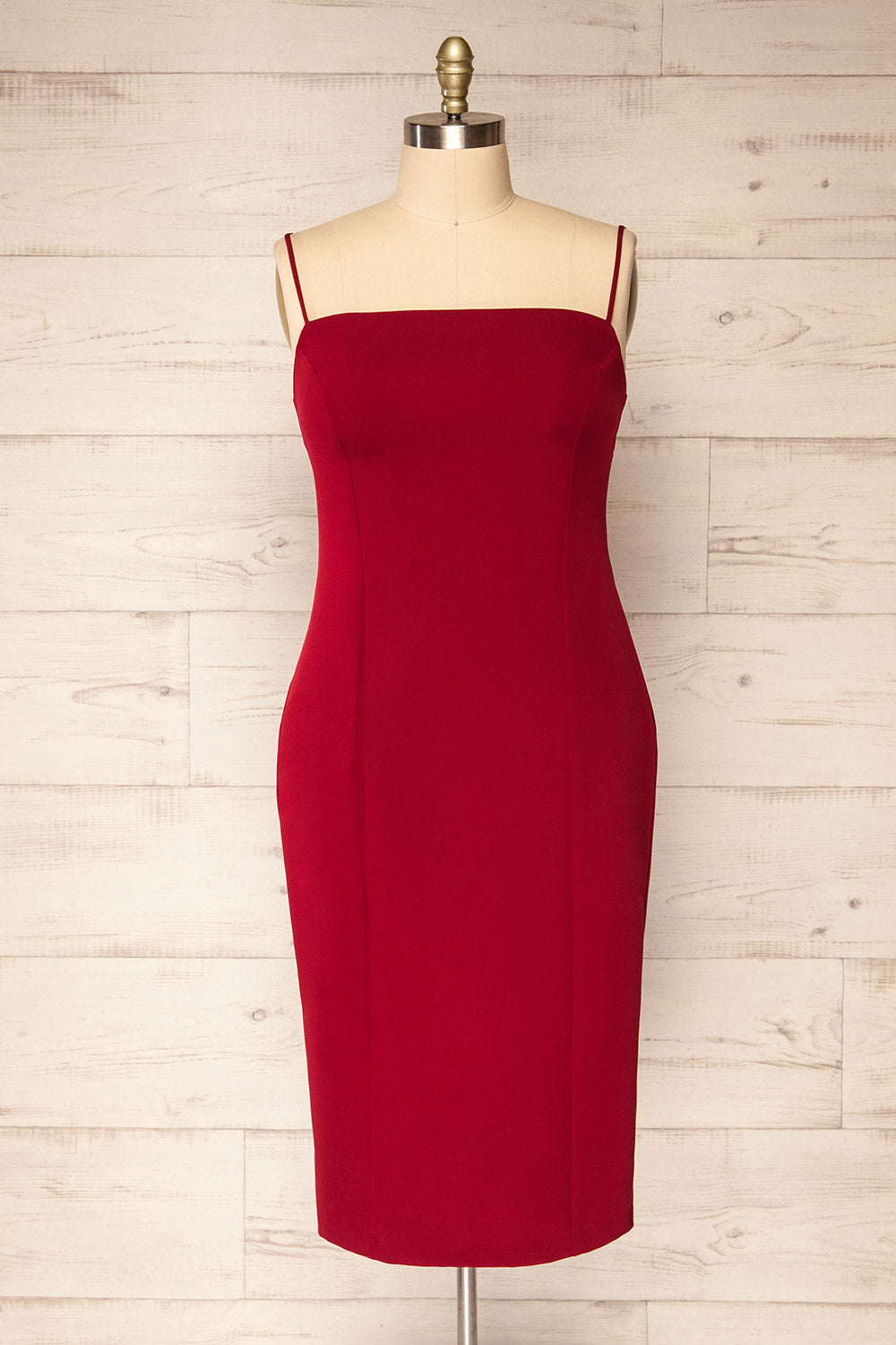 Kavala Burgundy Fitted Midi Dress | La petite garçonne front plus
