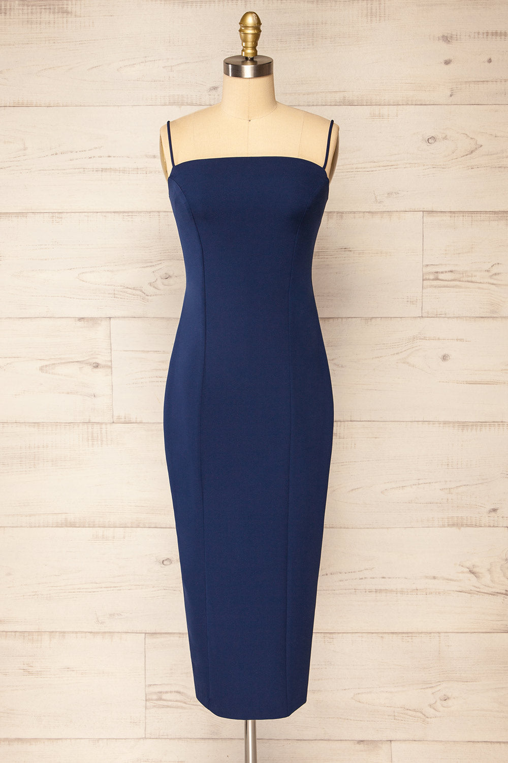 Kavala Navy Fitted Midi Dress | La petite garçonne front view