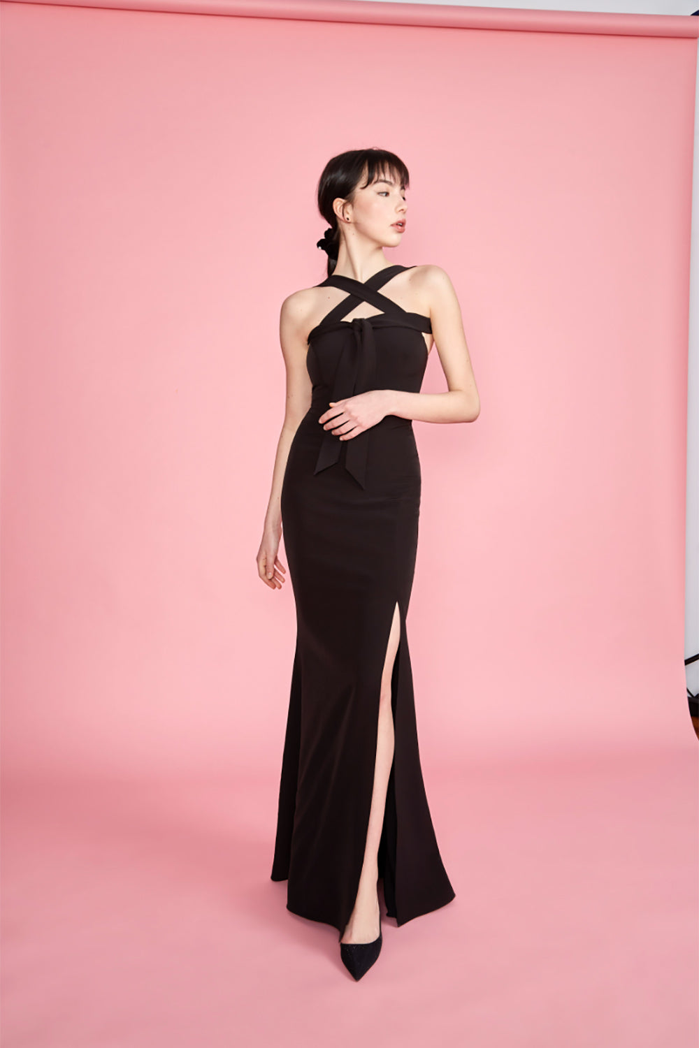 Kavi Black Halter Maxi Dress | La petite garçonne on model