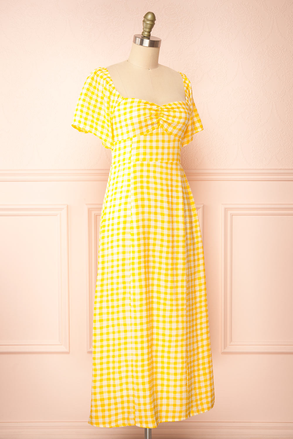 Keely | Yellow Gingham Midi Dress front view | boutique 1861 side view