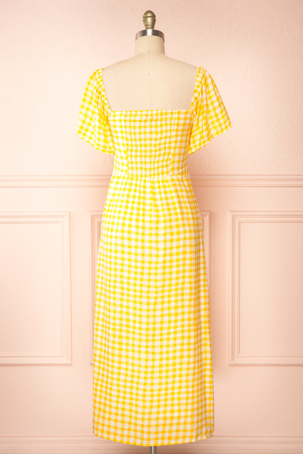 Keely | Yellow Gingham Midi Dress front view | boutique 1861 back view