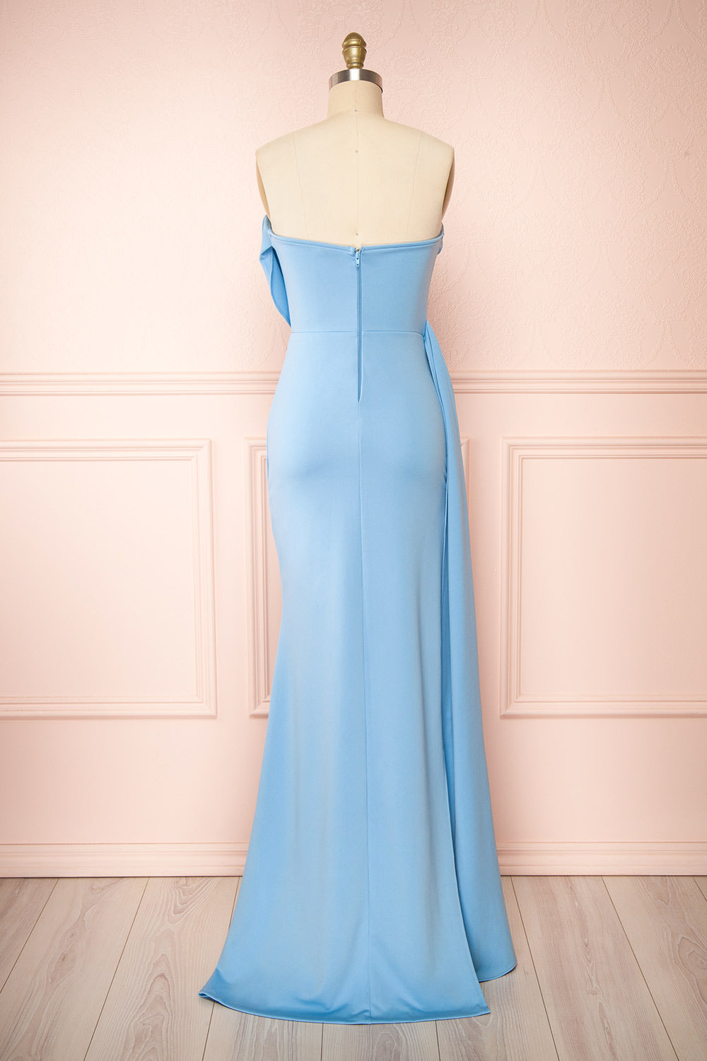 Kele Blue Cowl Neck Mermaid Dress w/ Slit | Boutique 1861 back view